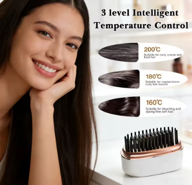 Portable Cordless Hair Straightening Brush – Fast Heat, USB Rechargeable